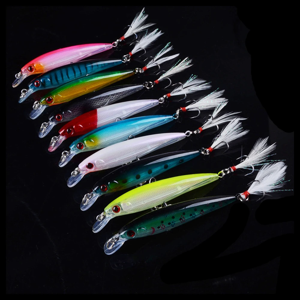 

HERCULES 3.15" Shallow Diving Minnow Lures Fishing Lures with Feather Tail, Pack of 10