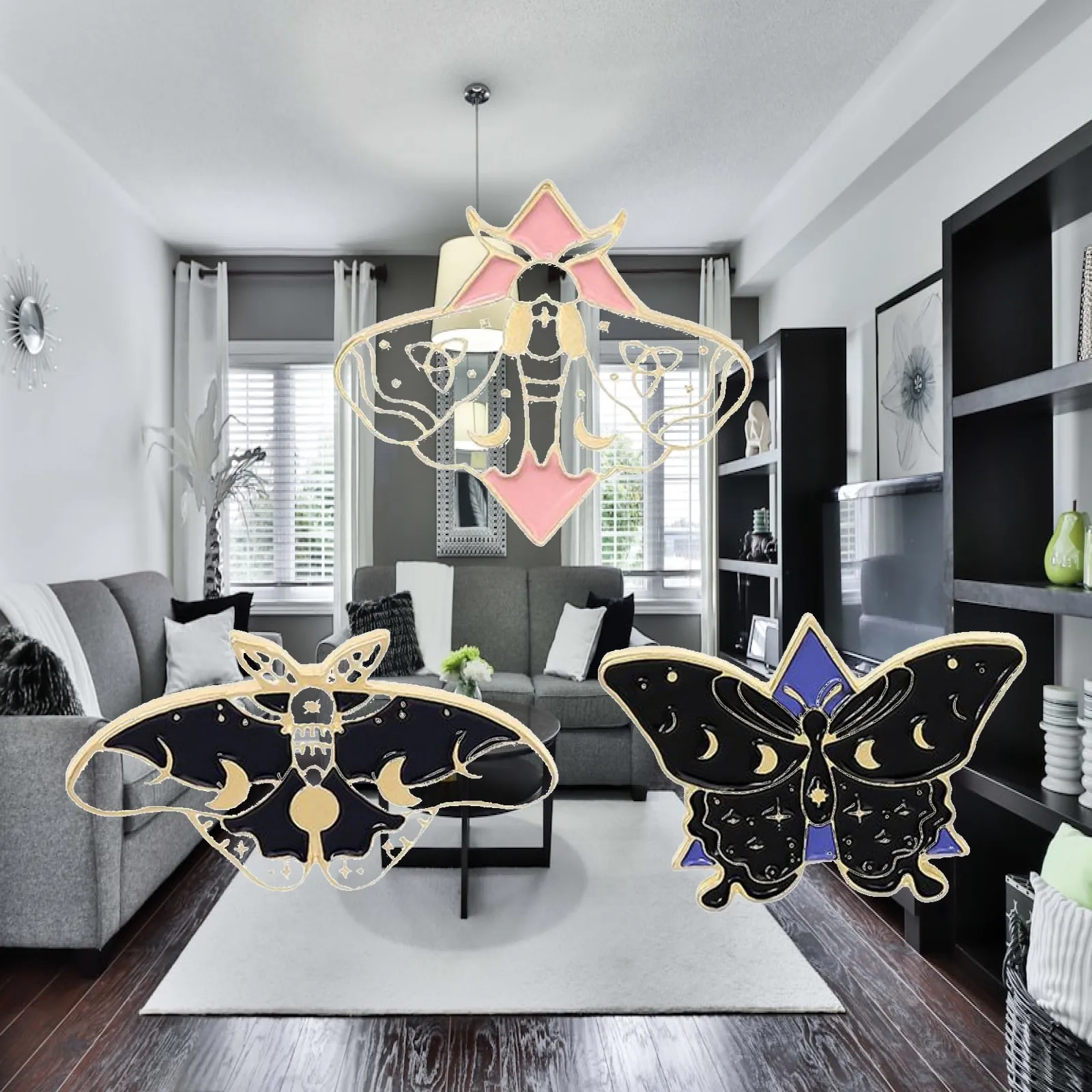 3x Butterfly Moth Enamel Pins Brooches Lapel Pin for Jackets Backpacks Bags