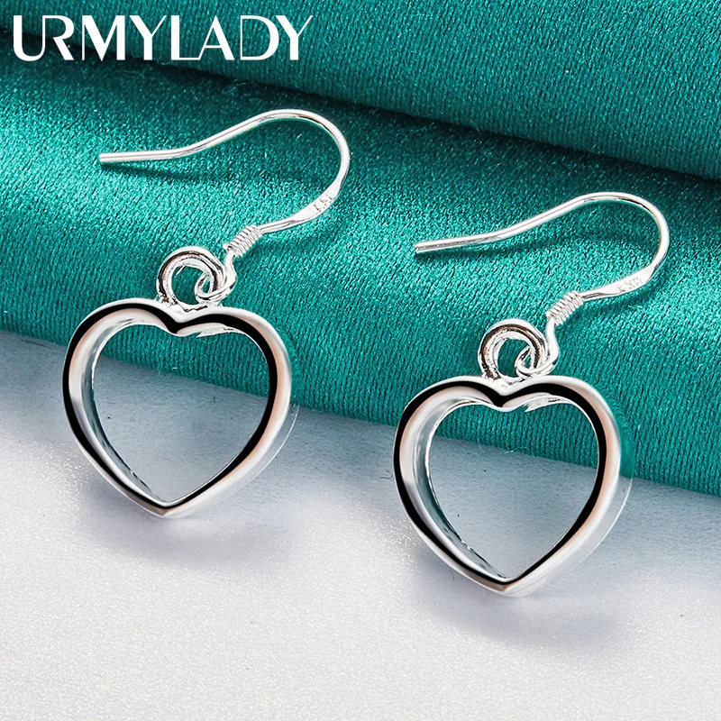 URMYLADY 925 Sterling Silver Heart Frame Earrings For Women Wedding Party Fashion Charm Jewelry