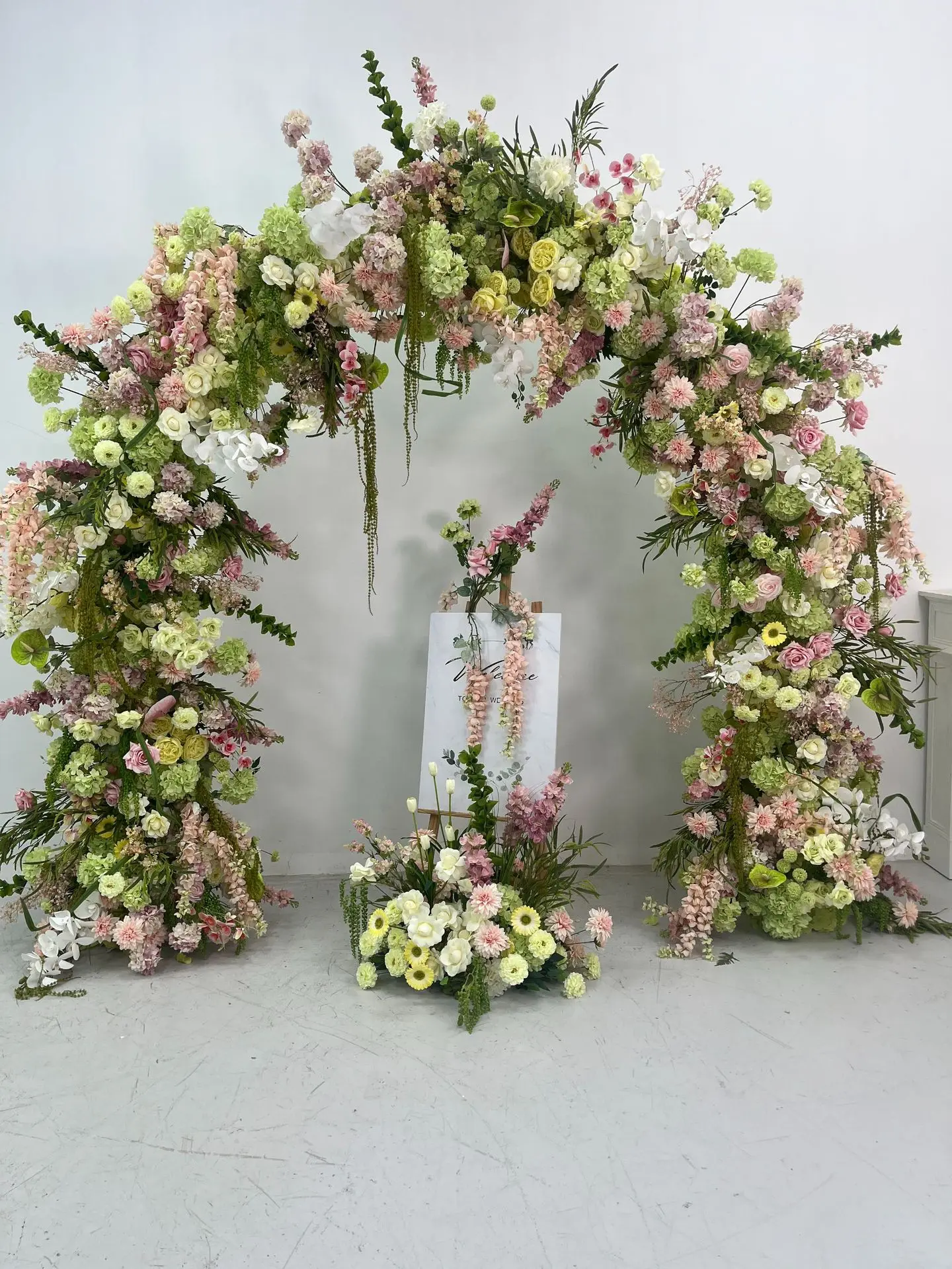 Großhandel 240CM Rosa-Grüner Künstlicher U-förmiger Blumenbogen Hochzeits-Hintergrund Gang-Dekoration Künstliche Blumenarrangements für Veranstaltungsorte – Detail 2