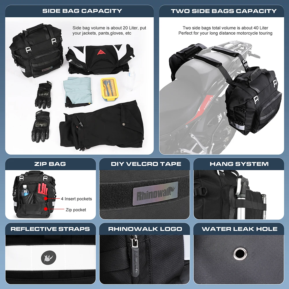 Quick Release Motorcycle Saddle Bag with Removable Waterproof Inner Bag Universal Motorbike Side Bag Travel Luggage Pack Pannier