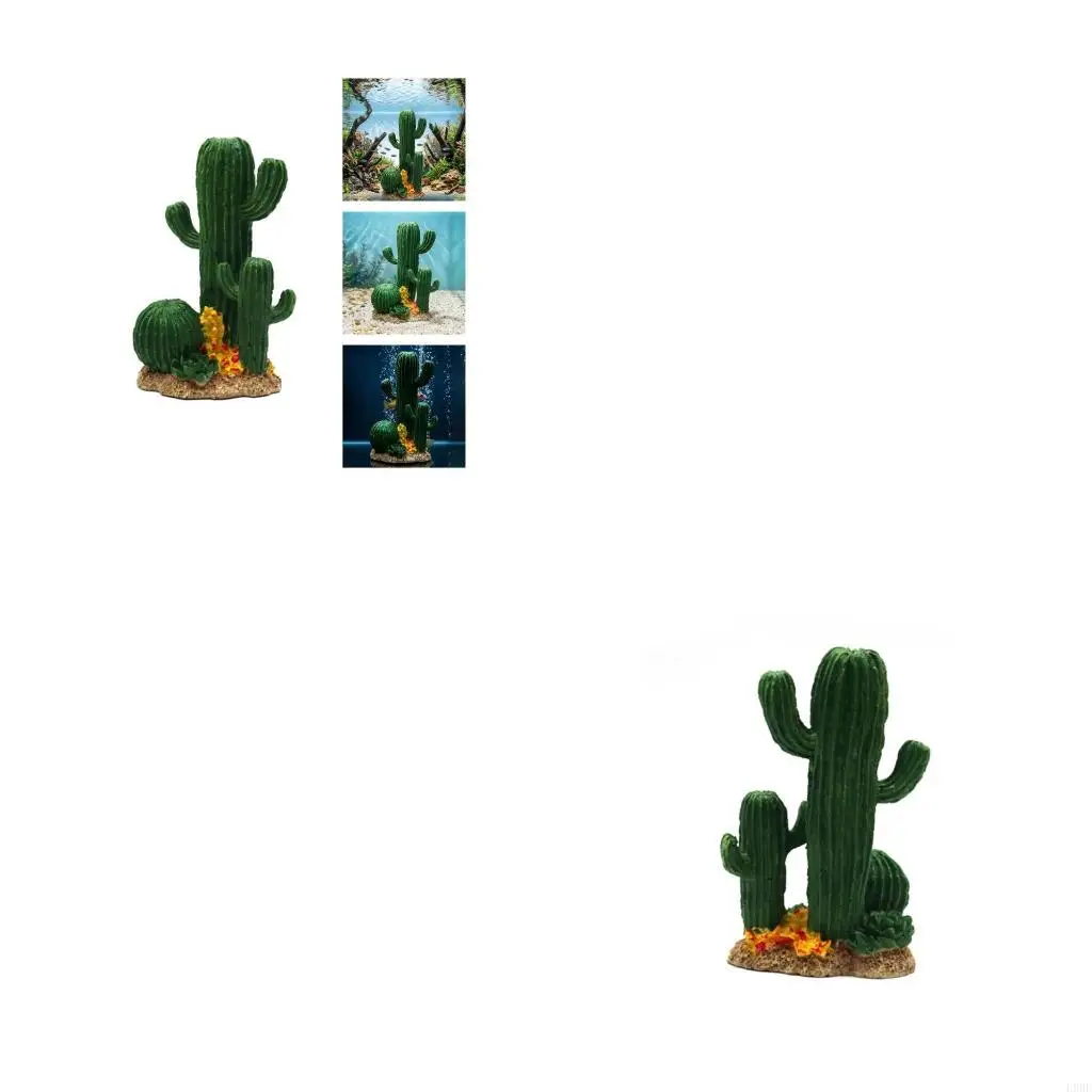L9BE Realistic Cactus Figure Statue Fishtanks Decoration Resin Ornament For Reptiles And Aquarium Habitats Enhancement