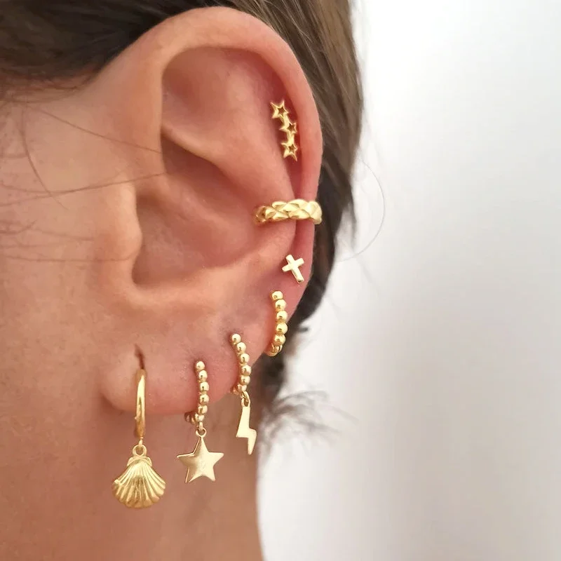 Pendientes de aro con borla de estrella para mujer, aretes de plata de ley 925 con colgante geométrico Vintage, joyería de moda, regalo