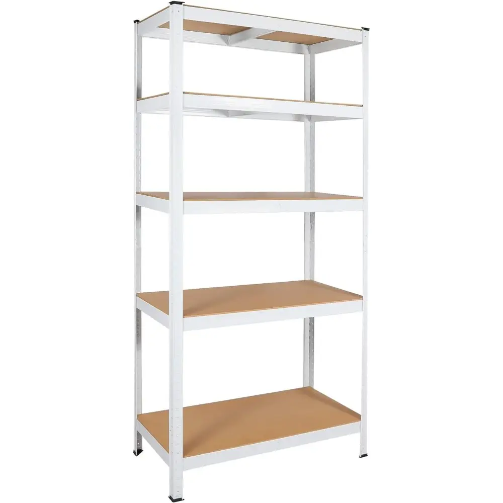 5-Tier White Metal Shelving Unit, Adjustable, Heavy Duty, Multipurpose Shelves, 29"W x 12"D x 59"H, Ideal for Garage, Storage