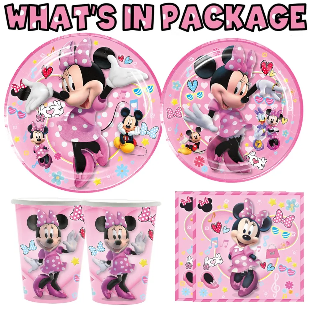 50 pezzi Disney Minnie Mouse Articoli per feste Rosa Minnie Set di stoviglie usa e getta Baby Shower Decorazioni per feste di compleanno per ragazze