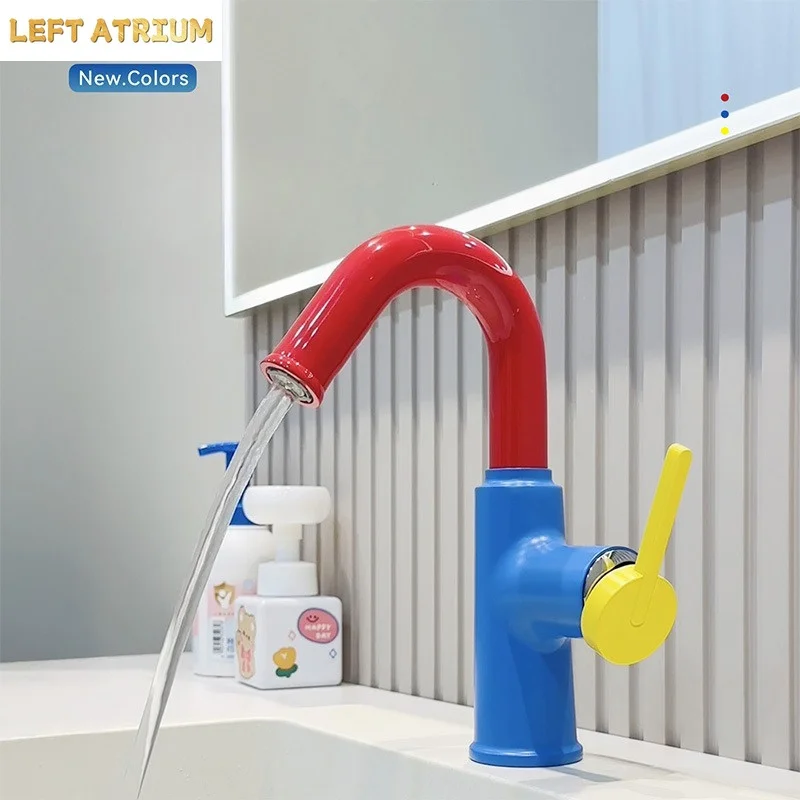 Hot and Cold Water Sink Faucet, Bathroom Vanity, Toilet Sink, Cartoon-Themed, Rotatable, Single-Hole Faucet