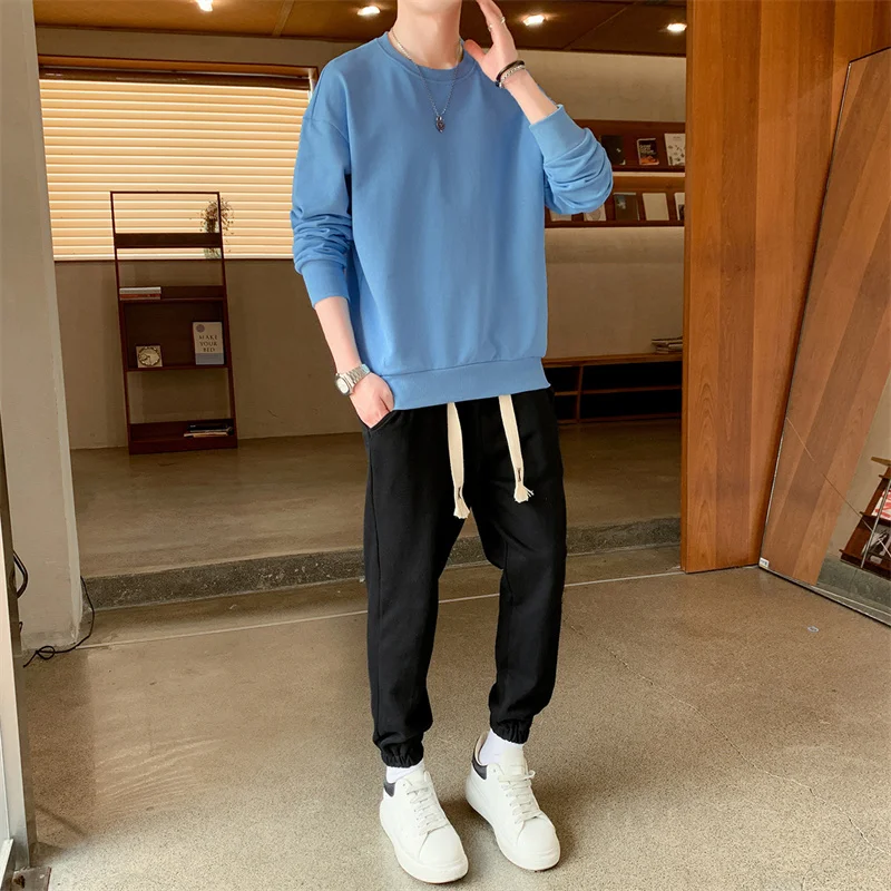 2 قطعة الرجال ربيع الخريف الجولة الرقبة البلوز Sweatpants مجموعة موضة تي شيرت رياضي بانت الذكور موضة الدافئة ملابس رياضية كاجوال البدلة