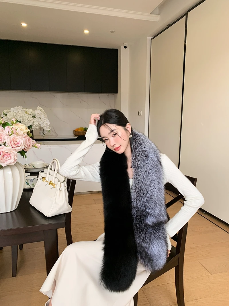 Genuine 100% Natural Real Silver Fox Fur Scarf Long Shawl Winter Neck Keep Warm Collar Women Coat Decorate Whole Fox Big Scarves