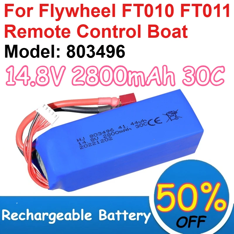 

Аккумулятор LiPo 803496 14.8V 4S1P 2800mAh 30C для радиоуправляемых лодок Flywheel FT010 FT011, перезаряжаемый