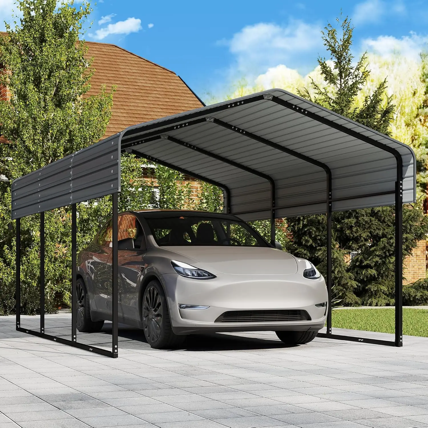 

10x15FT Heavy Duty Metal Carport Canopy with Galvanized Steel Roof, Multi-Use Shelter Outdoor Garage for Car, Boat,, Customized