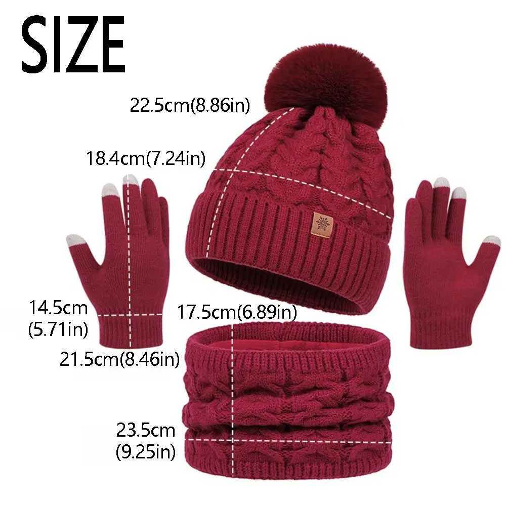 Verdickte Frauen Hut Schal Handschuhe Set Einfarbig Beanie Hut Winter Stricken Handschuhe Set Atmungsaktive Thermische Pompom Mützen Hut