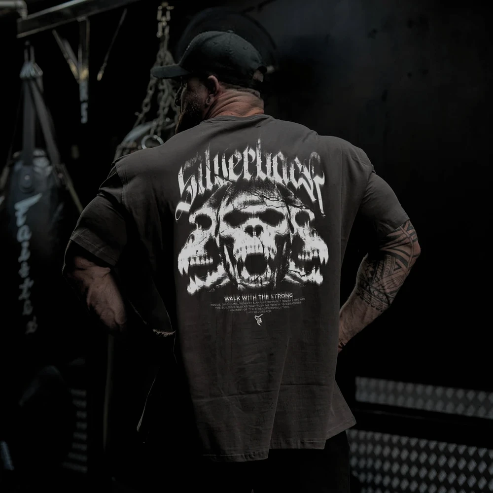 SILVERBACK Men Women T shirt Dark Oversized Cotton Tee Print Workout Gym Tops Streetwear Fitness Clothing Alternative Fashion