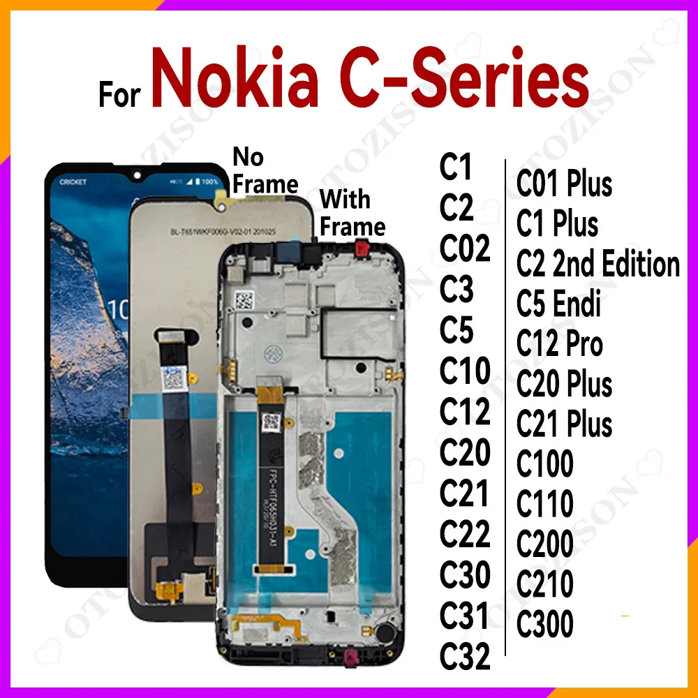 LCD Display For Nokia C10 C12 Pro C20 C21 C22 C30 C31 C32 C100 C200 C110 C210 C300 C01 Plus C02 C1 C2 C3 C5 Endi Screen Touch