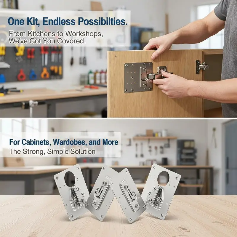 [T] Stainless Steel Cabinet Hinge Repair Plates Corrosion Resistance Easy Installation For Kitchen Cupboard Wardrobe Door Repair