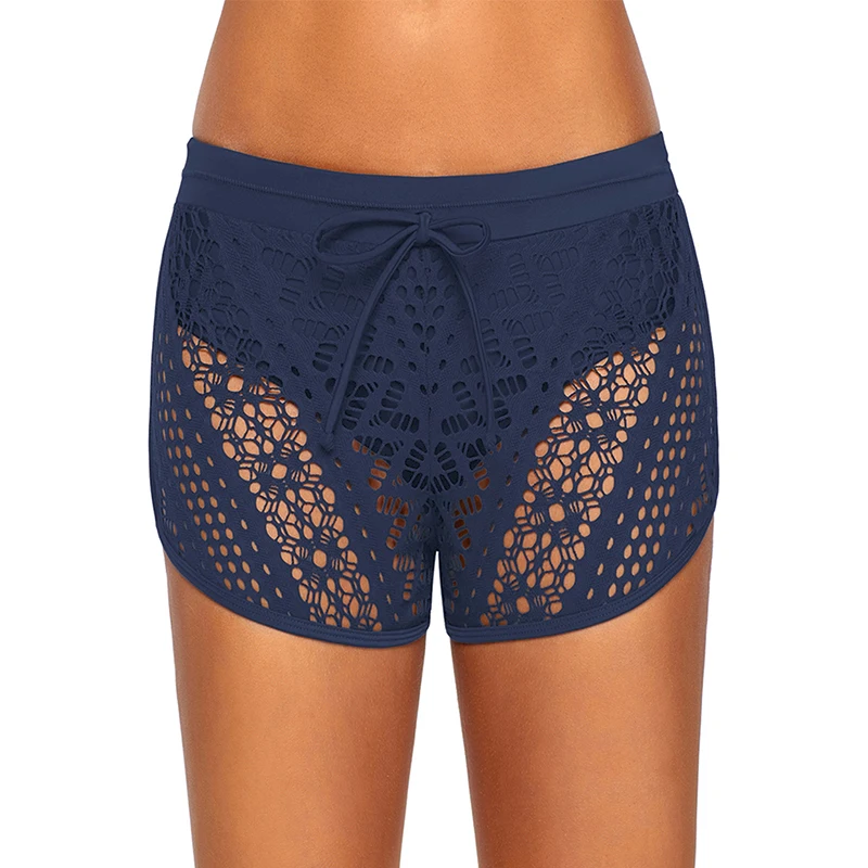 CyiExi Plus Size Sexy Hollow Out Lace Swim Short Woman Bottom Bathing Shorts Bikini Bottoms Swimwear Beach Short Swimsuit S-3XL
