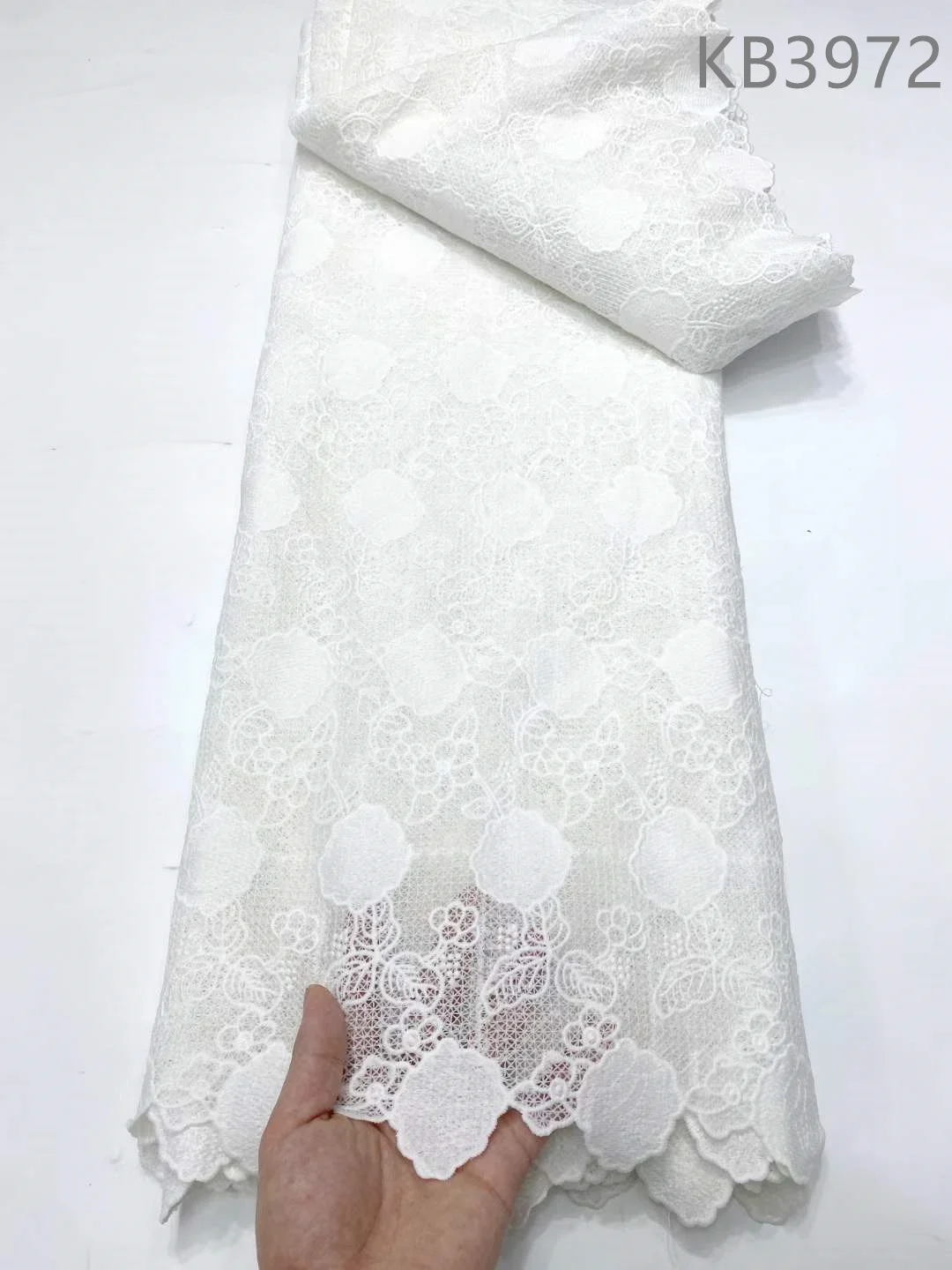 African Tulle Lace Sequin Cord Fabric Nigerian Lace Fabric 2024 High Quality White Cord Guipure Lace For Wedding Dress KB3972