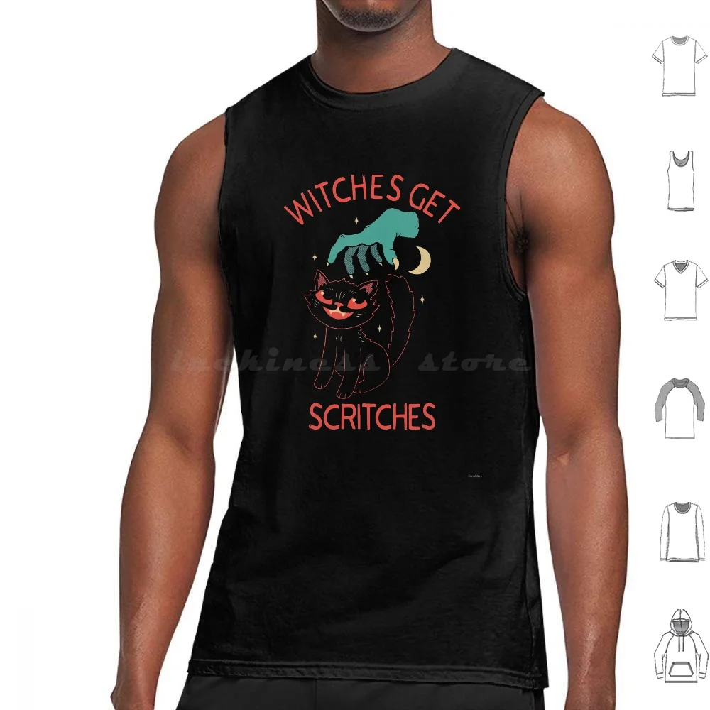 Witches Get Scritches Tank Tops Vest Sleeveless Witch Witches Cat Kitty Cats Cute Halloween Spoopy Horror Quote Spooky