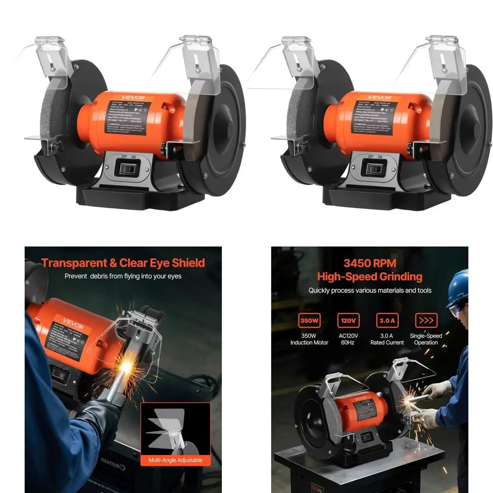 

Односкоростной настольный точильный станок 3450 об/мин с двигателем 350 Вт, круги 36/60 грит, регулируемый кожух для заточки и шлифовки