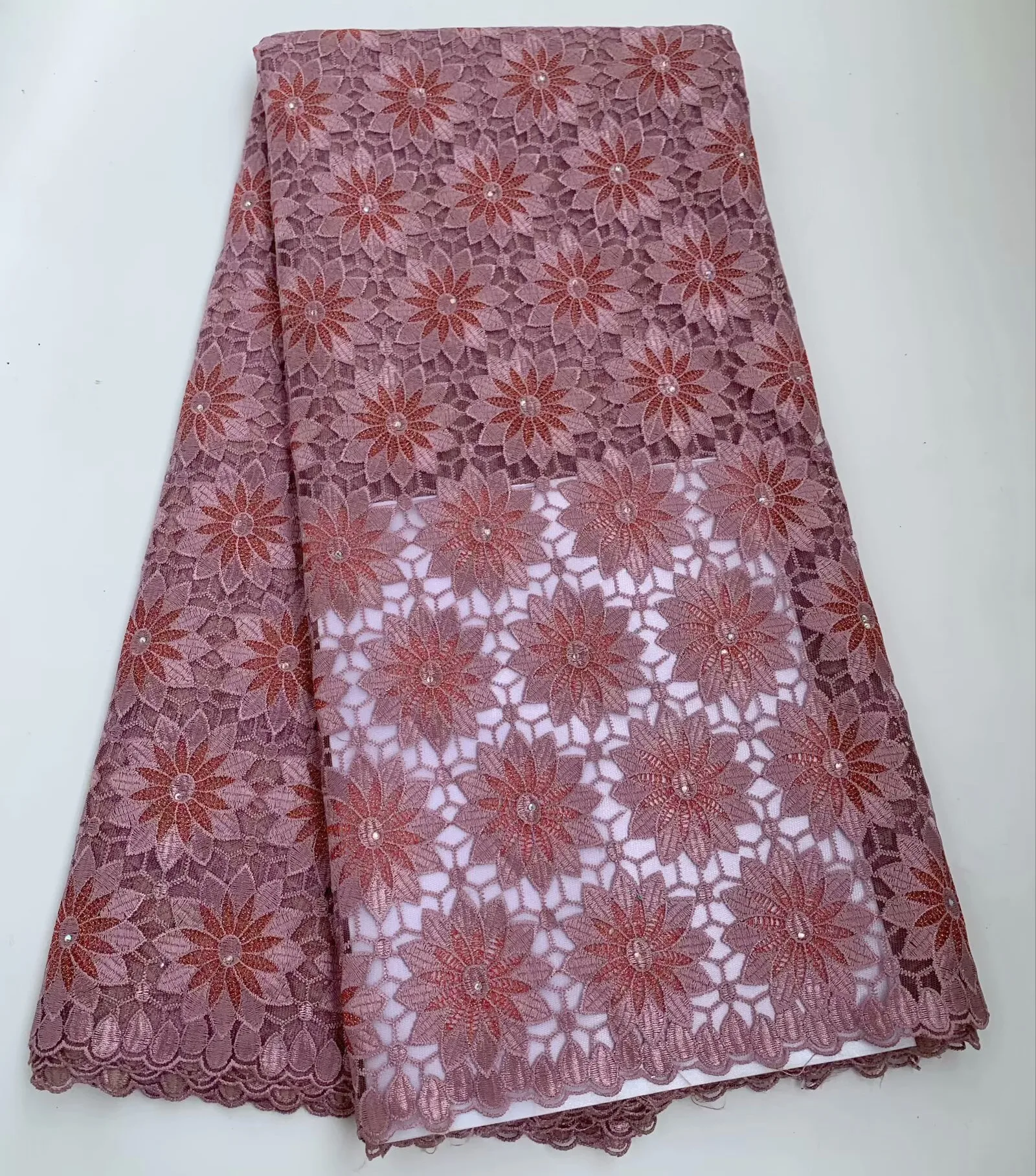 

2025 High Quality African Nigerian With Tulle Sewing Lace Fabric Guipure Korea Material Embroidery Dresses Stones 5yards