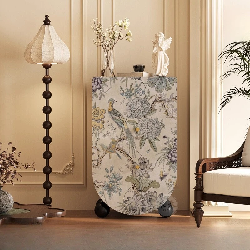 

French retro style art flower and bird solid wood bucket cabinet living room against the wall storage cabinet painted cabinet