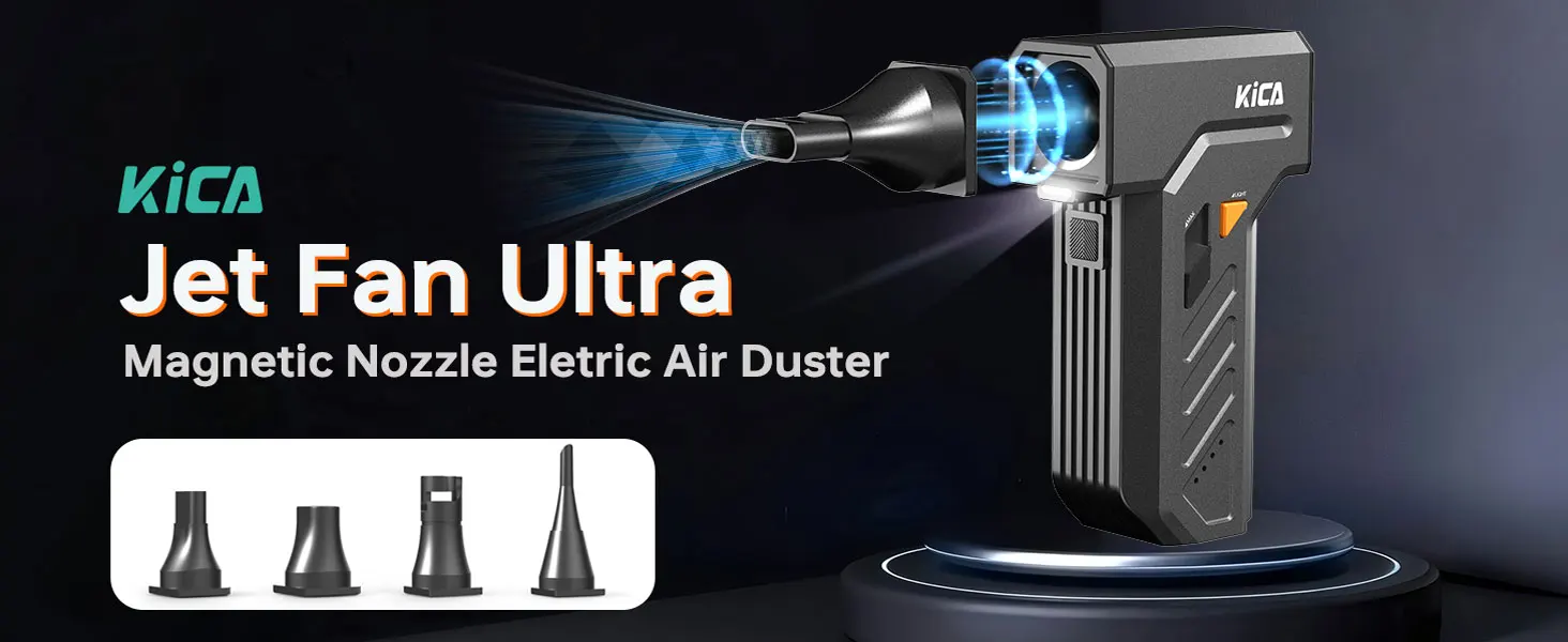 KiCA Handgehaltener Jet-Ventilator Ultra, Leistungsstarker Turbo-Elektro-Luftreiniger 48m/s Kabelloser Luftbläser, Stufenlose Geschwindigkeitsregelung für die Reinigung – Detail 1