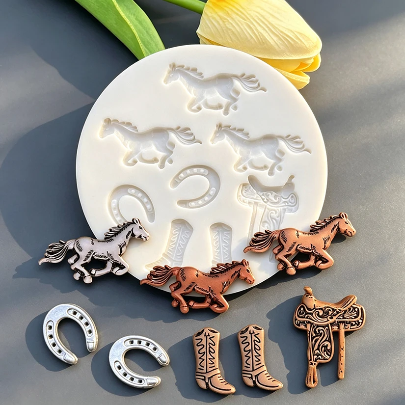Saddle Horse Cowboy Boots Silicone Sugarcraft Cupcake Baking Mold Fondant Cake Decorating Tools