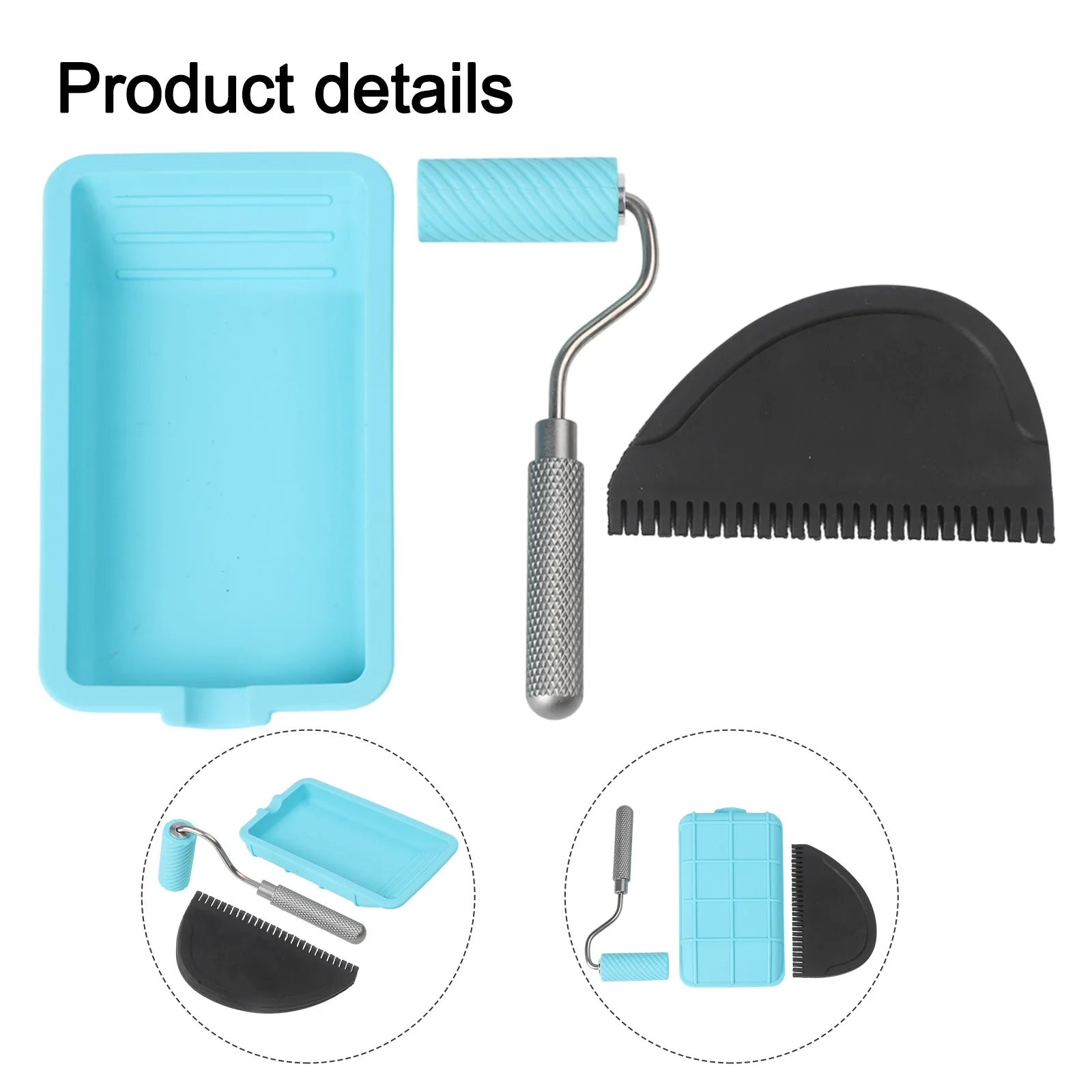

3pc Paint Tool Tray Silicone Roller Brush Set Silicone Paint Tray Paintwork Tool Product Name: Silicone Roller Brush Set