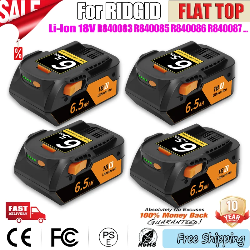 6.5AH Li-ion 18V For RIDGID R840087 Battery R840083 R840085 R840086 Capacity 6.0/4.0ah Rechargeable Power Tool Series AEG Series