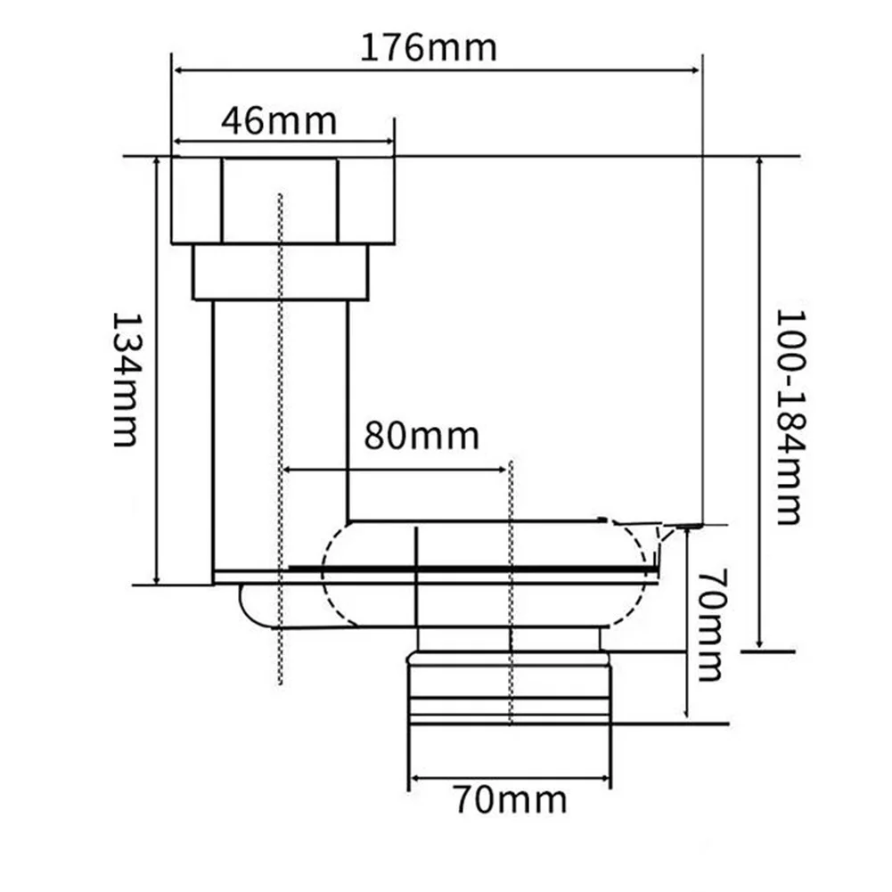 Horizontal PP Urinal Siphon DN50 for x DN40/50 Wall Drain Trap with Smooth Internal Flow Path for Reduced Clogging