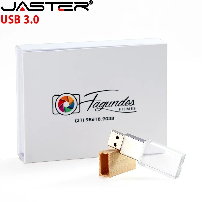 JASTER USB 3.0 Lecteur Flash Couleur Imprimé Boîte Mémoire Bâton Bois Cristal Stylo Lecteur Mariage cadeau Clé USB 16G 32GB 64GB 128GB U Disque