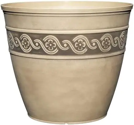 

Classic Corinthian Resin Planter - Round Indoor Outdoor Plant Pot (10', Ivory Ash)