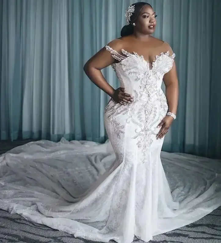 

Свадебные платья больших размеров по индивидуальному заказу Vestido De Novia Свадебное платье русалки с африканским кристаллом и длинным шлейфом с прозрачным вырезом на заказ Ma