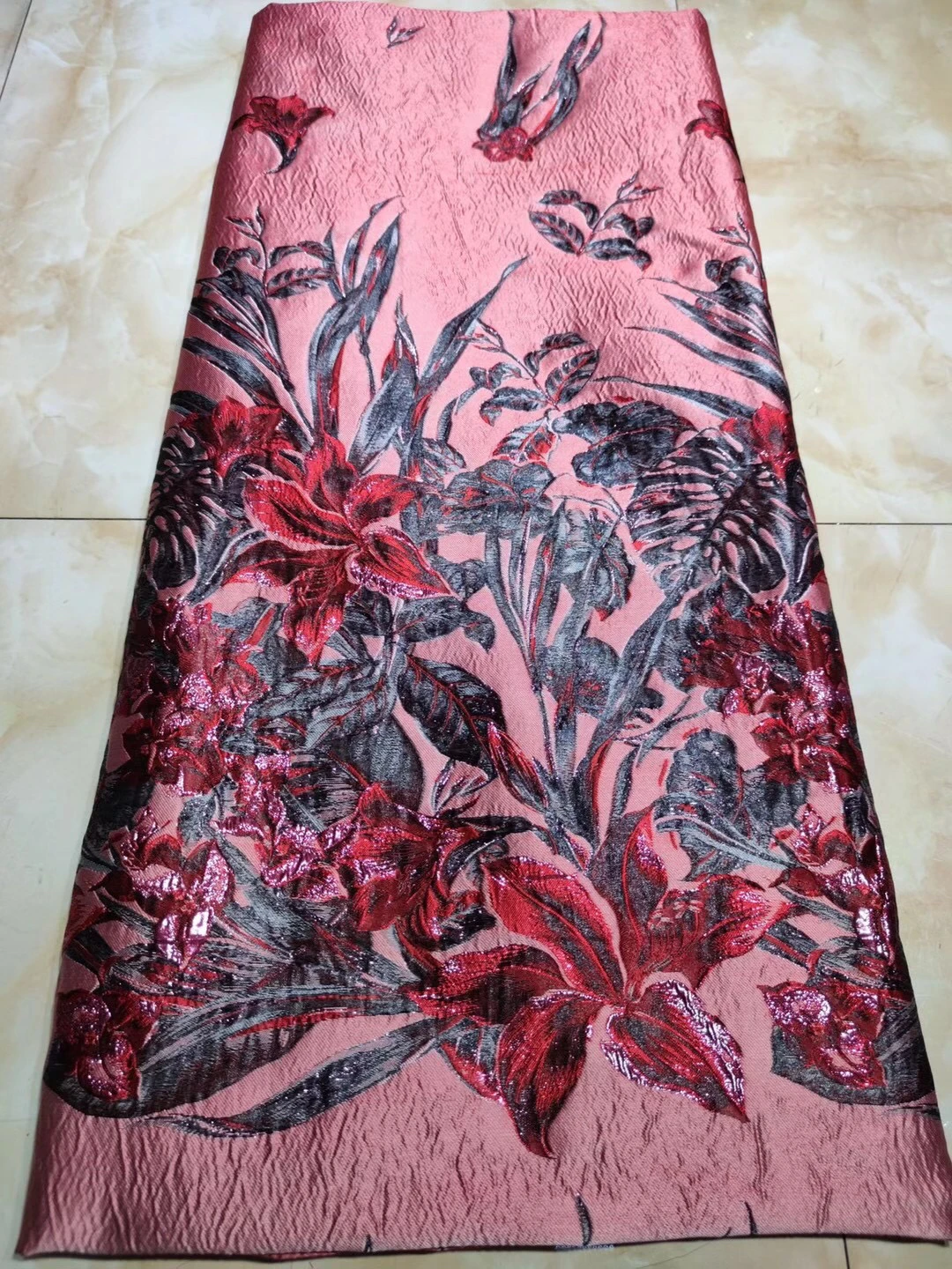 

2020 Hot Selling Pink African Brocade Lace Fabric Jacquard Weave French Tulle Lace Fabric For Fashion Big Occasion PJK20122A