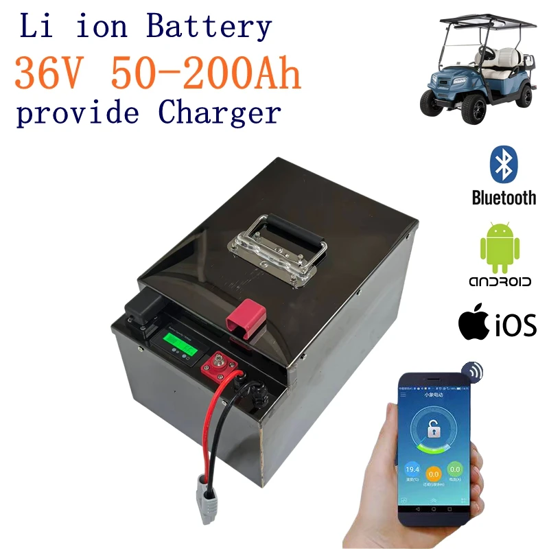 36V 50Ah 60Ah 80Ah 100Ah Lithium Ion Battery with Bluetooth BMS 10S for Off-Grid Yachts Sailing Travel Trailers Backup Power
