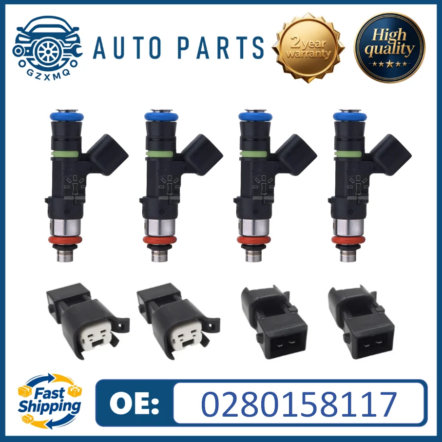 

4pcs 550cc Fuel Injectors 0280158117 Plug Adapters Kit For Audi A4 TT Golf Jetta Passat with 1.8T 20V Turbo Engine 2000-2005