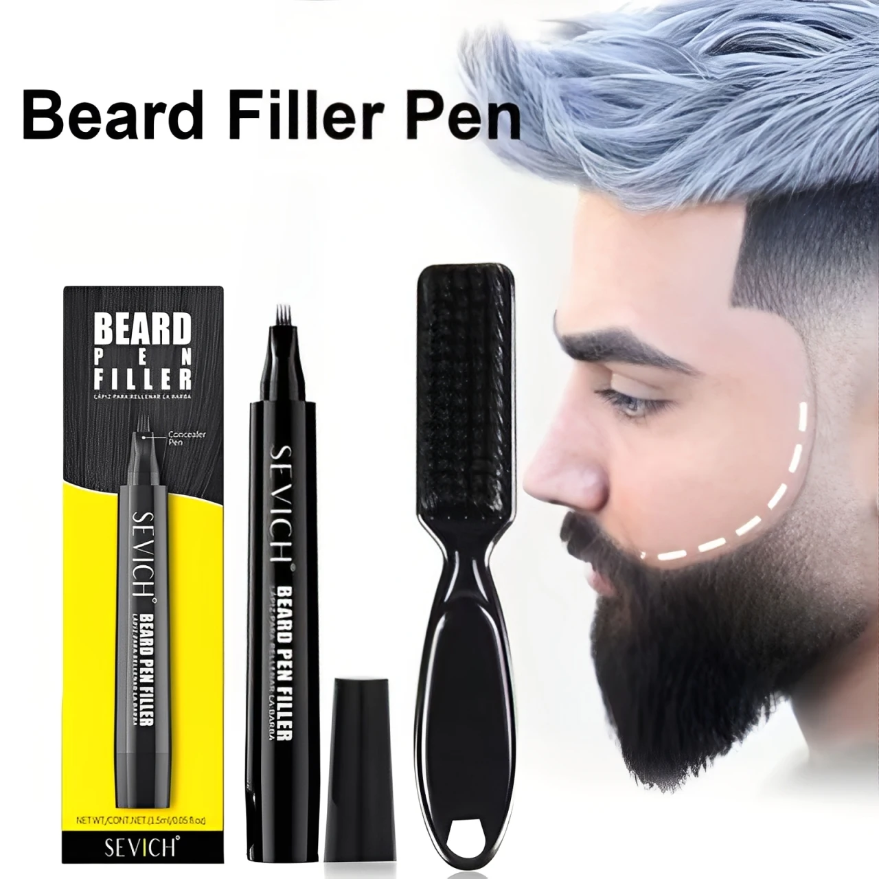 2pcs Beard Filling Pen Kit for Men 4-Tip Beard Repair Filler Pencil Black Moustache Coloring Brush Hair Beard Stuffing Pen Tool