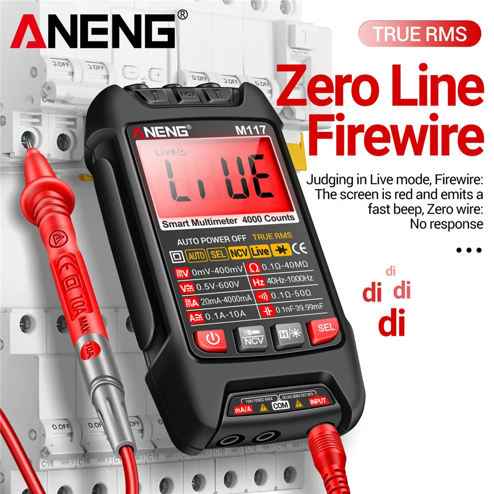 ANENG M117 멀티미터 스마트 디지털 4000 카운트 AC/DC 전류 전압 멀티메트로 전문 다기능 테스터 미터 도구