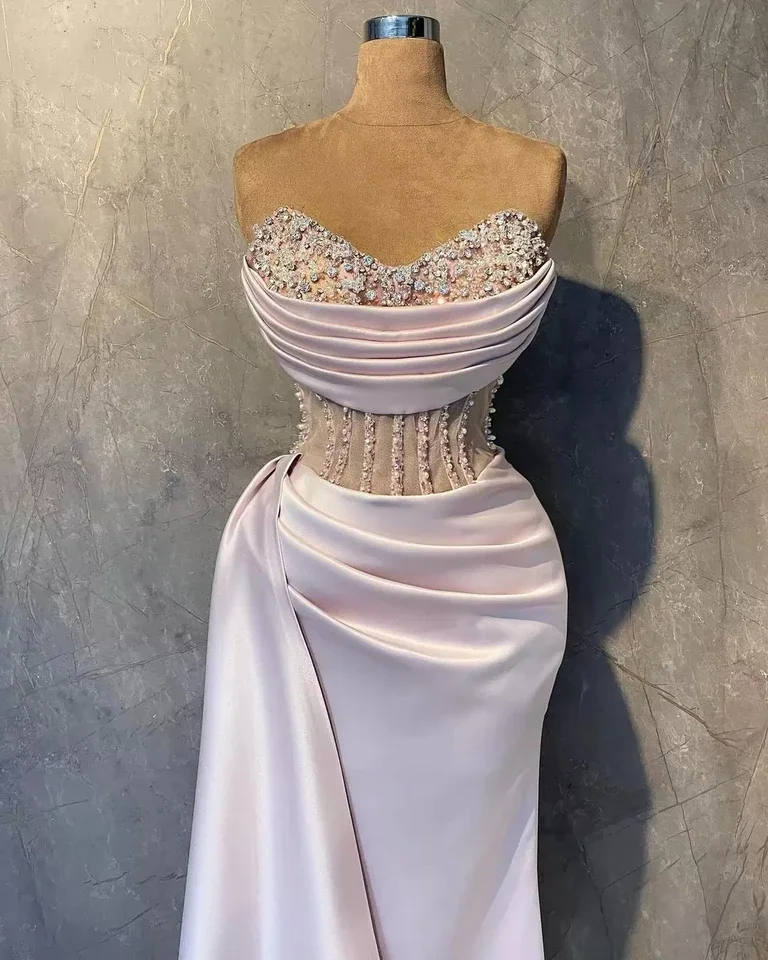 Customized Prom Dresses Sheath Sweetheart Pearls Long Prom Gown Saudi Arabia Dubai Black Girls Evening Dresses Robe De Soiree