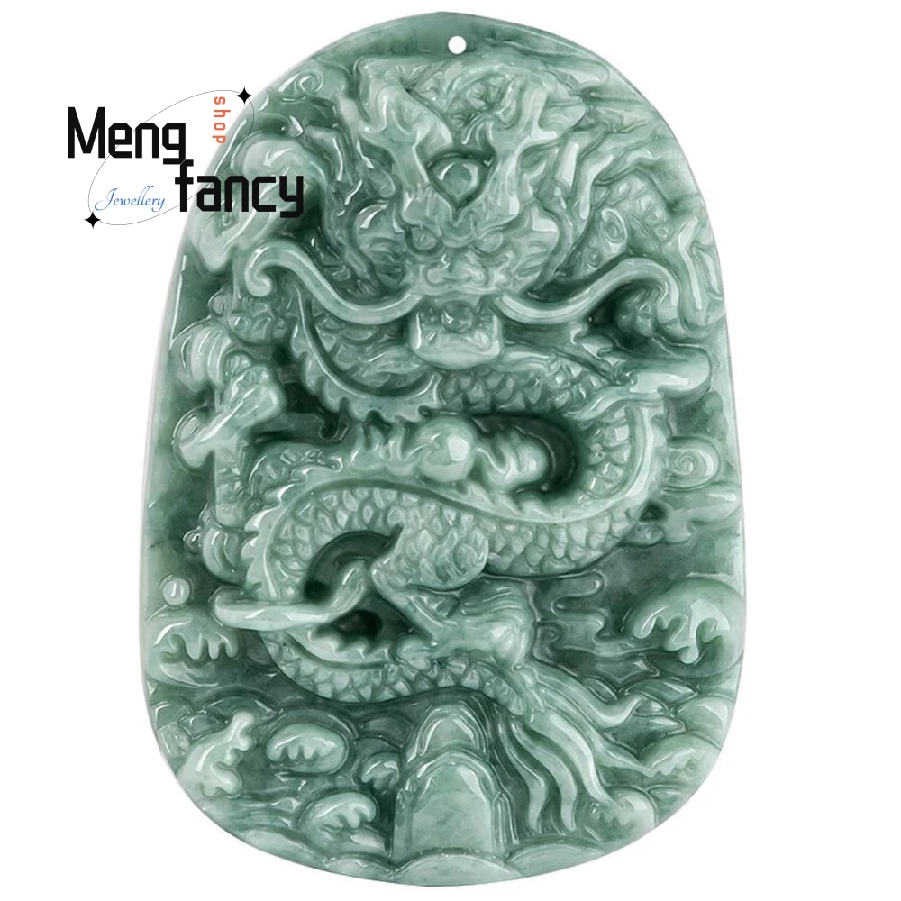 

Natural A-goods Jadeite Zodiac Dragons Rising to the Four Seas Pendant Exquisite Engraver Handicraft Fashion Luxury Fine Jewelry