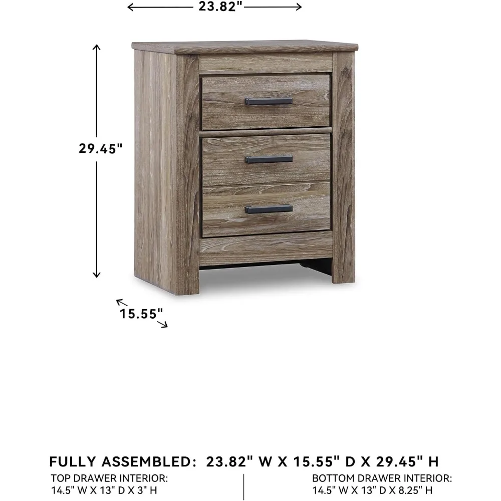 ashley zelen signature rustic modern 2-drawer nightstand, 29.45" height, warm gray finish image 3