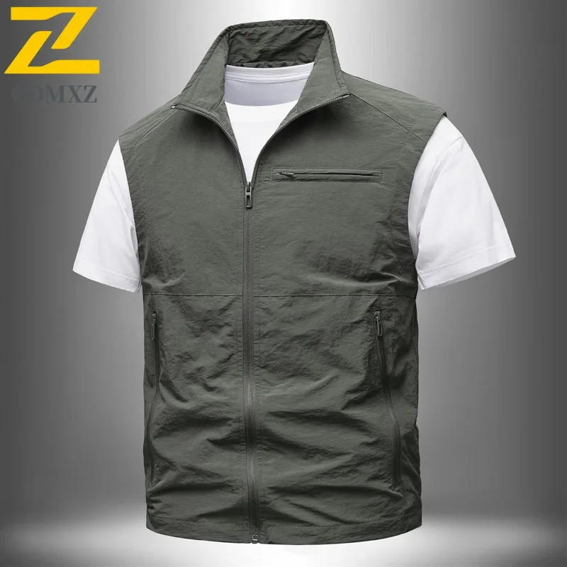 

COMXZ 2025 мужской легкий уличный жилет дышащая быстросохнущая рабочая одежда для рыбалки спортивное пальто без рукавов 5588 модное