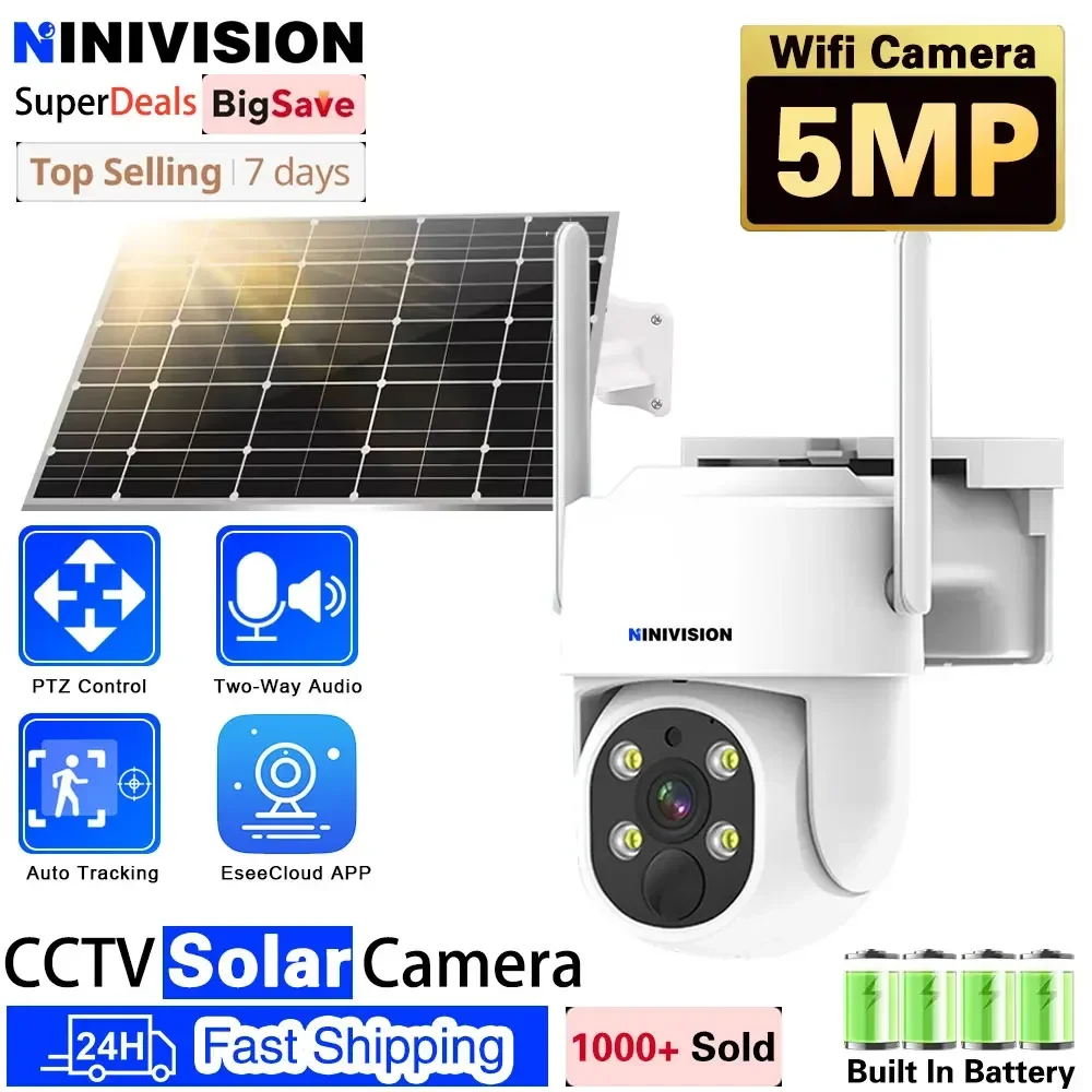 

5MP WIFI Solar Camera Auto Tracking Wireless WIFI PIR Low Power with Battery Smart Home CCTV Surveillance IP Cameras EseeCloud