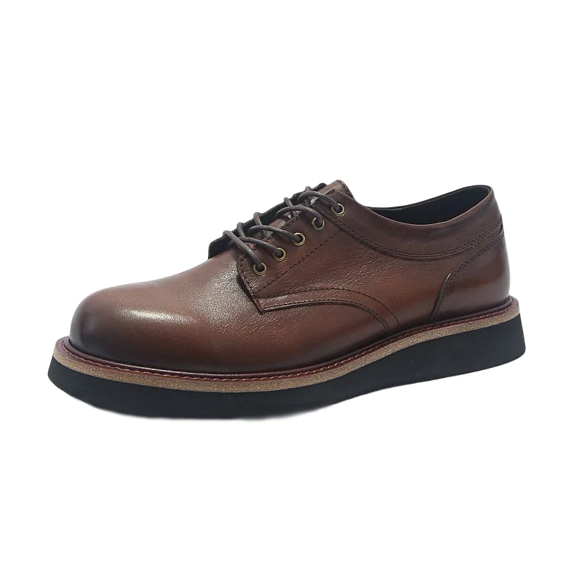 Size 38-44 Leisure Men's Autumn Large Round Toe Genuine Leather Oxfords Young Man Retro Lace Up Thick Soles Derby Shoes