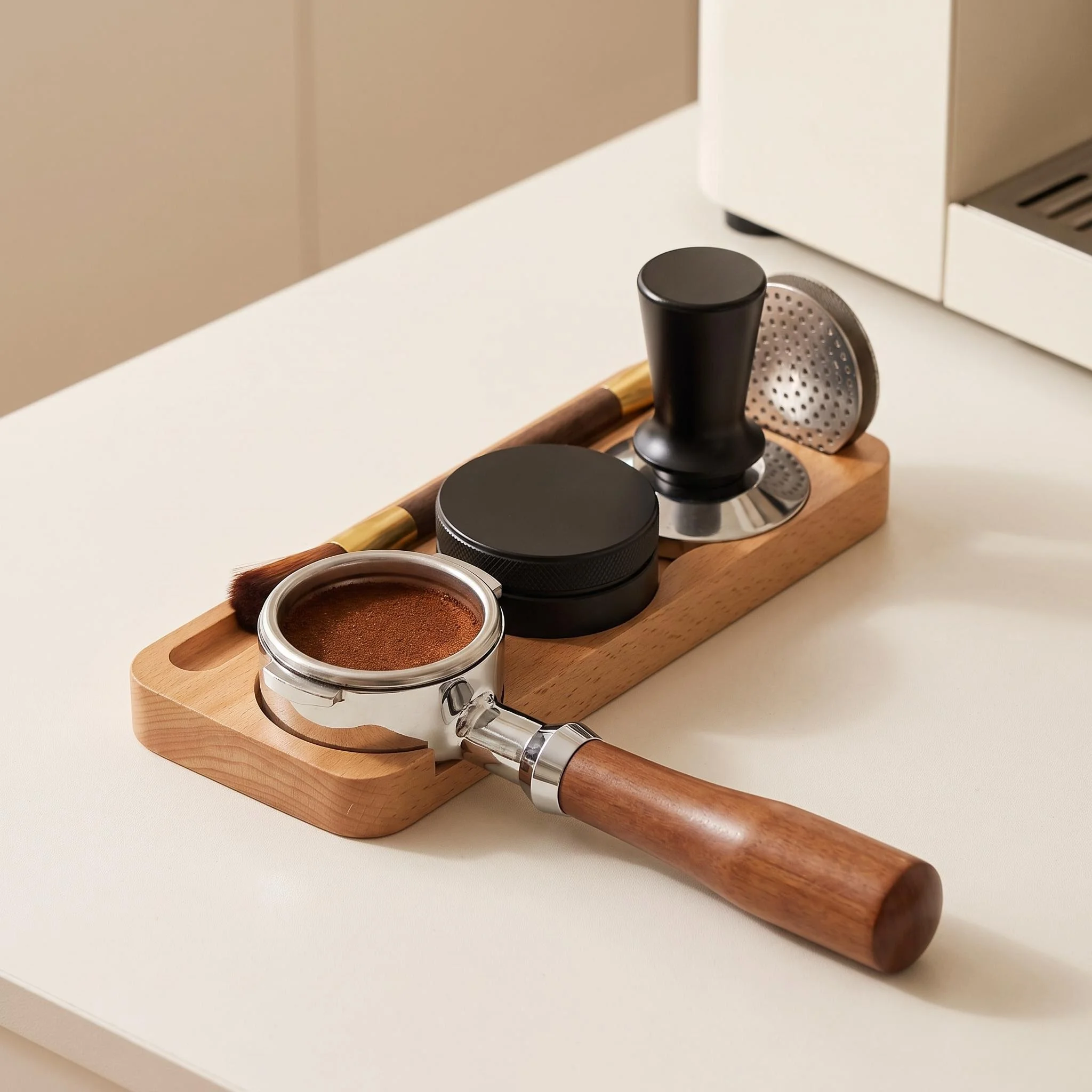 Coffee Tamper Mat Wood Station Large Espresso Tamper Base Non Slip 51mm 53mm 58mm Cafe Bar Corner Barista Accessories Tools Set