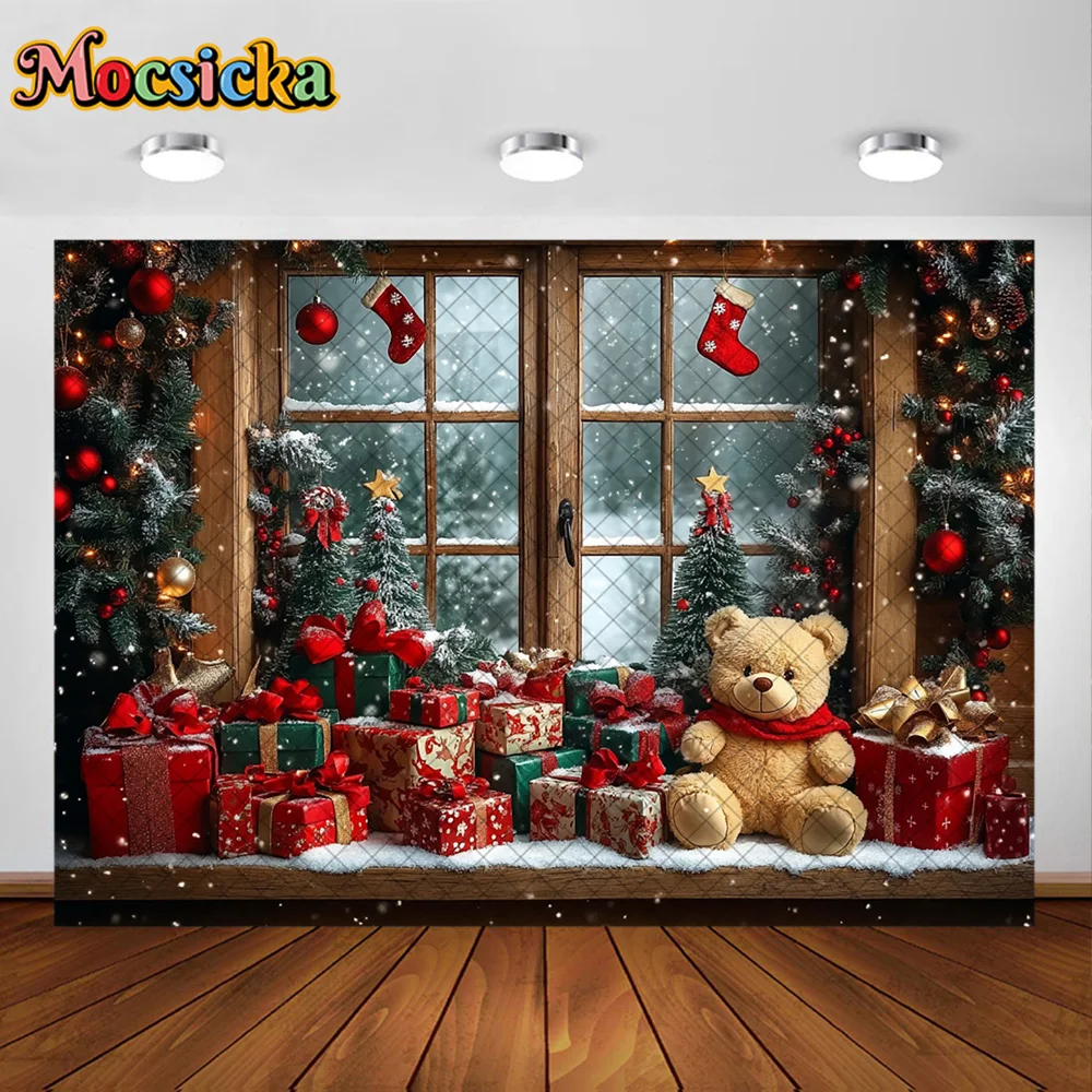 Mocsicka التصوير خلفية لعبة لطيفة غرفة الدب عيد الميلاد الديكور الاطفال عيد الميلاد عطلة لوازم الخلفيات للصور