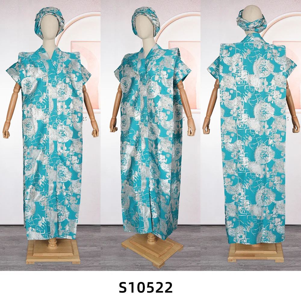 2025 Nieuwe Ankara Afrikaanse Print Plus Size Loose Fit Moslim Maxi Abaya Kaftan Jurk met Bijpassende Hijab Sjaal Jacquard Stof