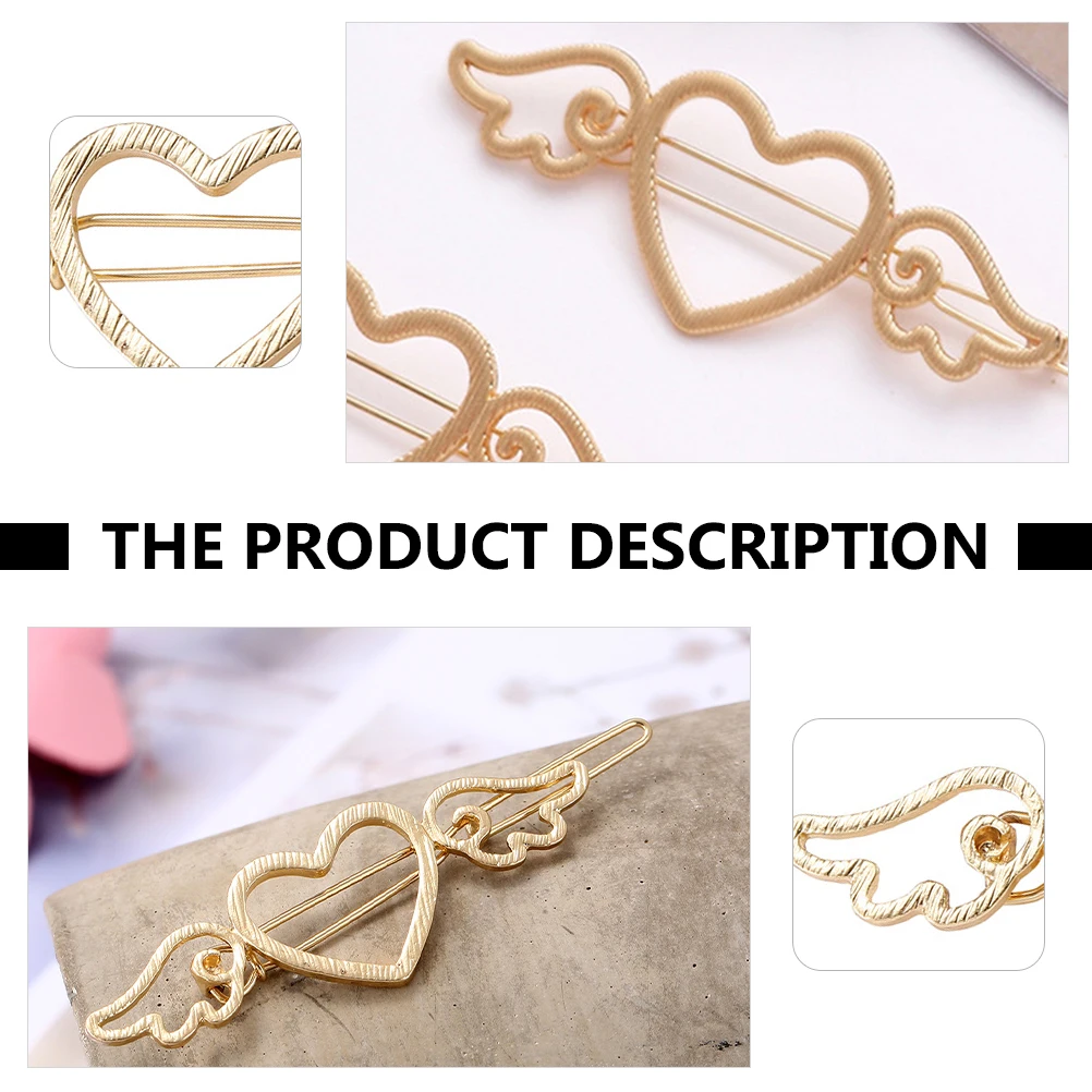

2 Pcs Heart Clip Gothic Punk Zinc Alloy Women Golden Styling Pin Durable Wing Charm Hair Grips Hair Accessories