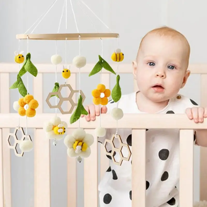 Mainan kerincingan bayi, bunga lebah ponsel di tempat tidur bel tempat tidur bayi baru lahir pemegang mainan braket tempat tidur mainan anak laki-laki