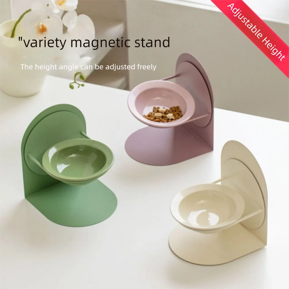 

Anti Vomiting Ceramic Cat Bowl Inclined Adjustable Height Elevated Cat Water Bowl with Magnetic Stand Anti Overturning