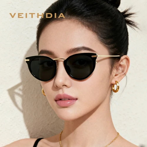 VEITHDIA, gafas de sol polarizadas de cristal de lujo UV400 para mujer, gafas de diseñador a la moda, gafas de sol Vintage de marca para mujer S3064